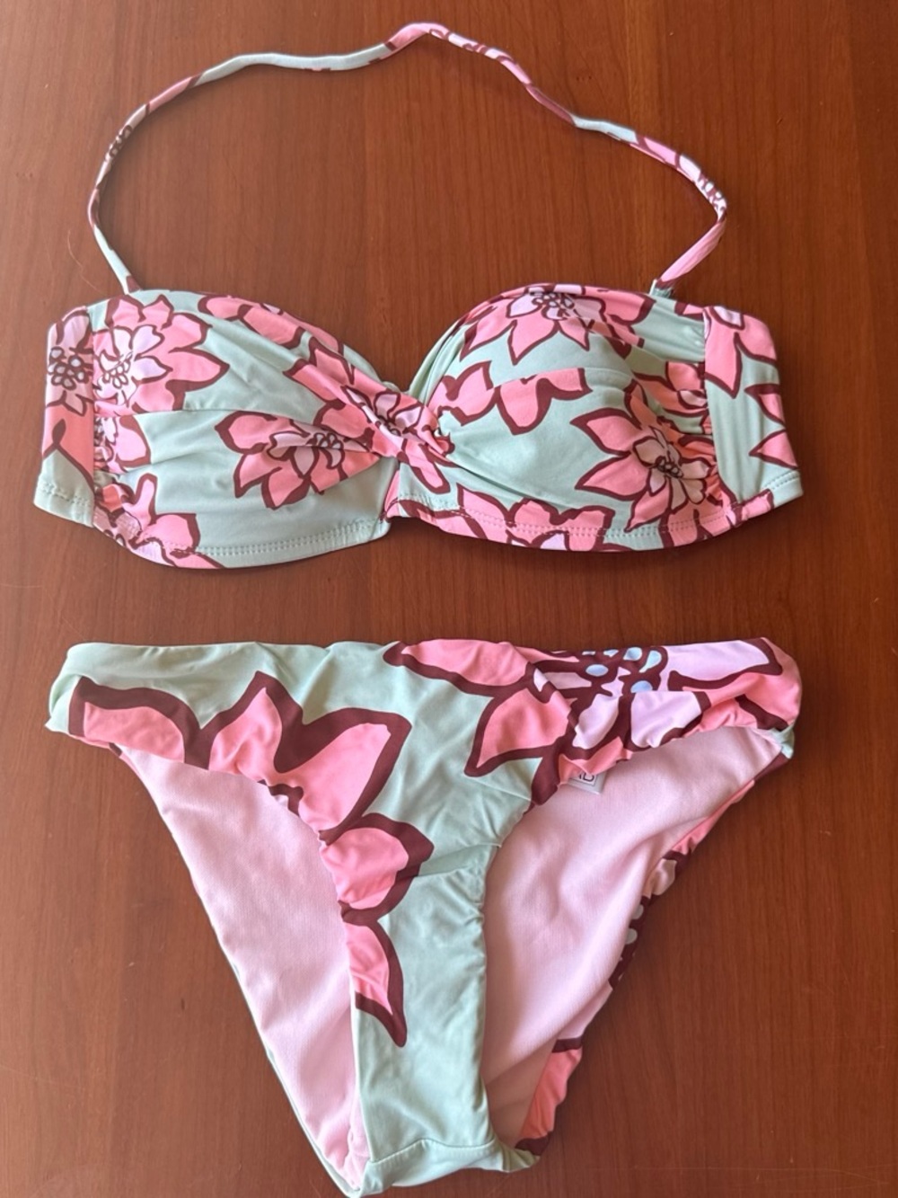 The Bikini Lab Pink & Mint Floral Bandeau Bikini
